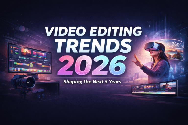 Video Editing Trends 2026 illustrating modern editing styles, immersive visuals, and evolving content formats