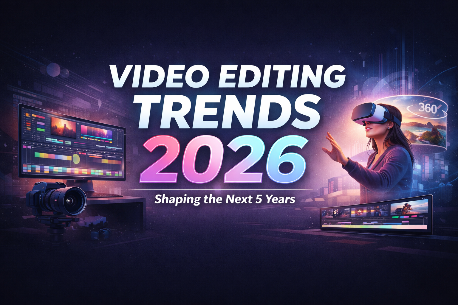 Video Editing Trends 2026 illustrating modern editing styles, immersive visuals, and evolving content formats